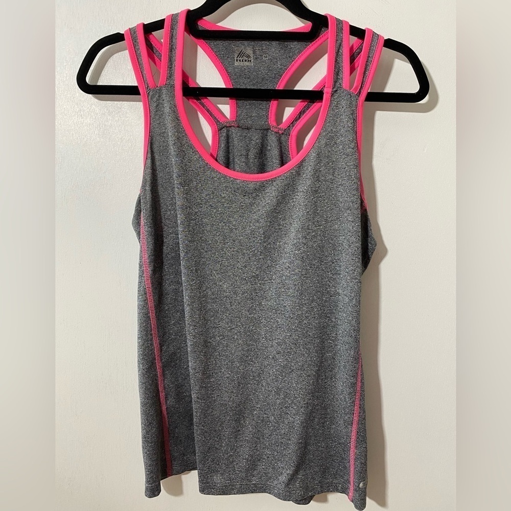 RBX athletic sports top grey pink Sz M.   R-14